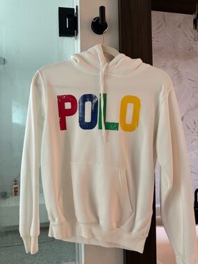 Polo by Ralph Lauren White Hoodie with Multicolor POLO Letters
